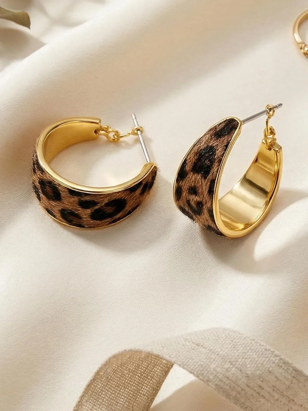 Anthropologie Leopard-Print Gold Hoop Earrings